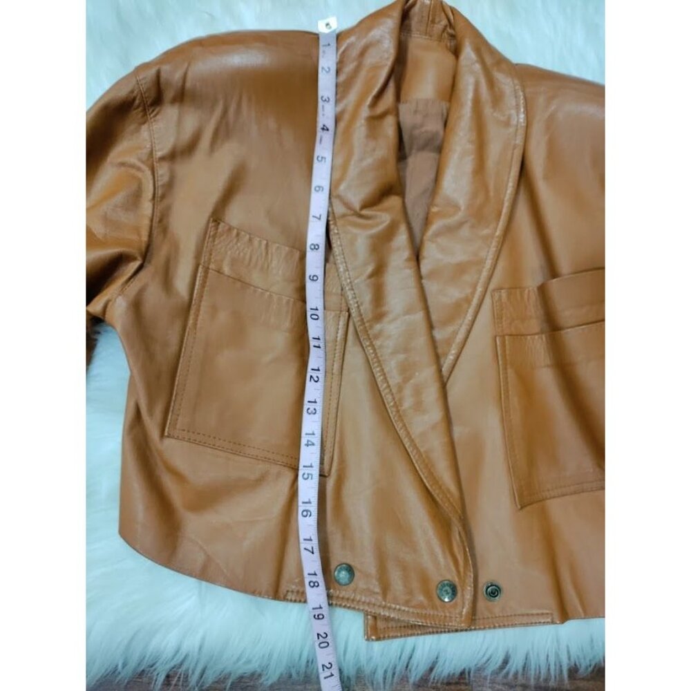 Santa Caterina Leather Long Sleeve Shawl Cropped Biker Jacket Tan Women's Size M - Picture 11 of 11